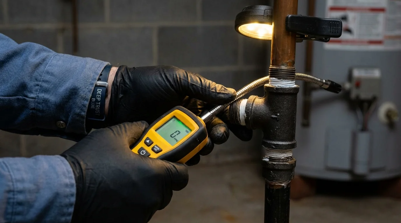 Gas leak detection with electronic sniffer by Johns Plumbing LLC in Castleton