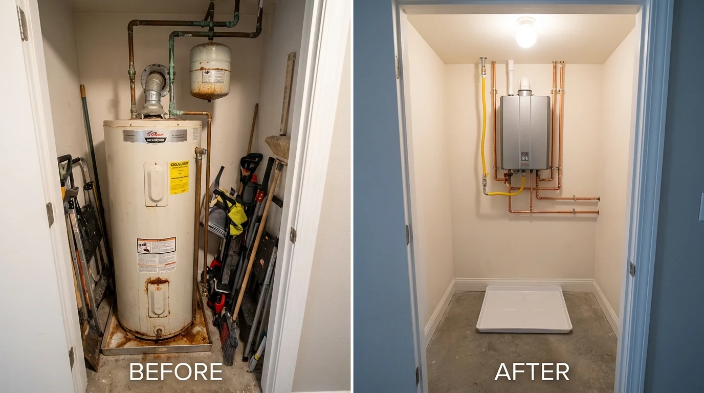 Tank water heater versus wall-mounted tankless unit comparison for Castleton, VT homeowners