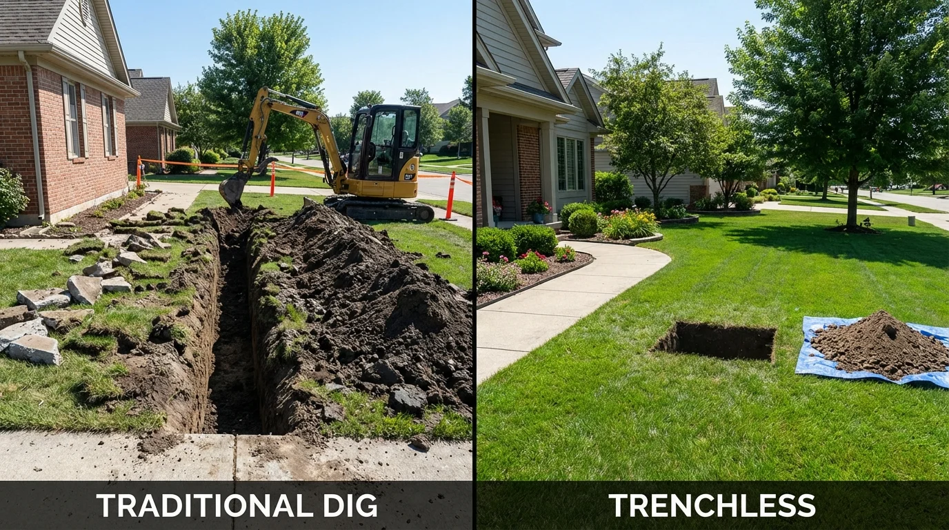 Trenchless sewer repair with minimal yard damage versus traditional excavation in Castleton, VT